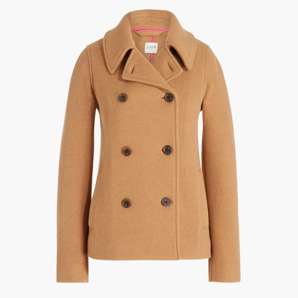 J.Crew‎ Boiled Wool-Blend Peacoat Size 0 Camel Tan - Picture 6 of 6